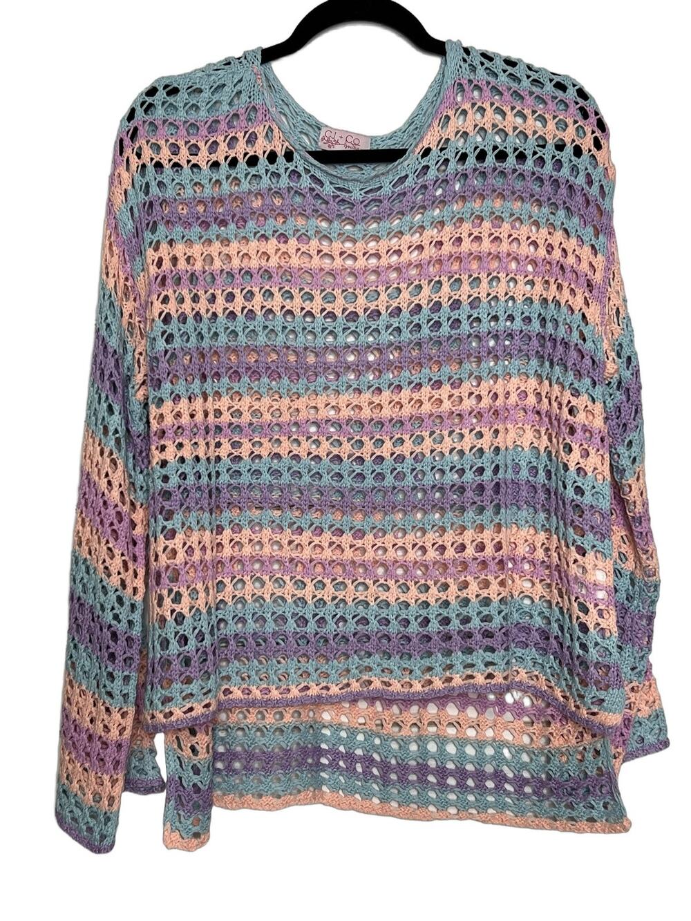 CJ + CO Sweater Large Pullover Knit Striped Colorful Long Sleeve Round Neck